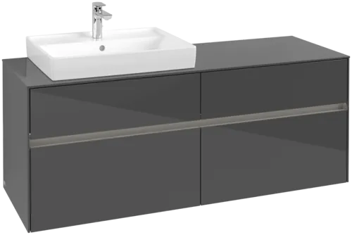 VILLEROY BOCH Collaro Vanity unit, with lighting, 4 pull-out compartments, 1400 x 548 x 500 mm, Glossy Grey / Glossy Grey #C085B0FP resmi
