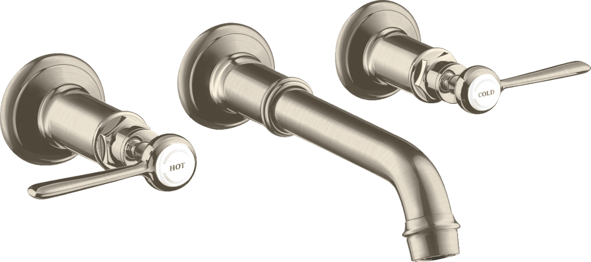 HANSGROHE AXOR Montreux 3-Loch Waschtischarmatur Unterputz für Wandmontage mit Auslauf 165 - 225 mm und Hebelgriffen #16534820 - Brushed Nickel