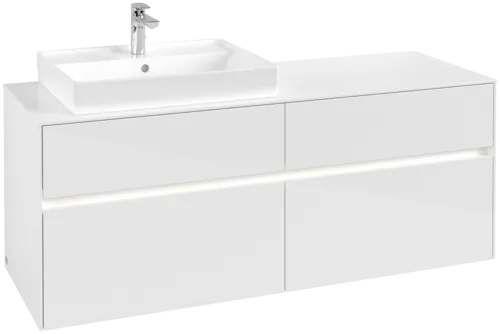 VILLEROY BOCH Collaro Vanity unit, with lighting, 4 pull-out compartments, 1400 x 548 x 500 mm, Glossy White / Glossy White #C085B0DH resmi