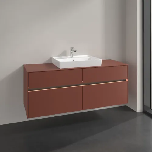 Bild von VILLEROY BOCH Collaro Waschbeckenunterschrank, mit Beleuchtung, 4 Auszüge, 1400 x 548 x 500 mm, Wine Red / Wine Red #C084B0AH