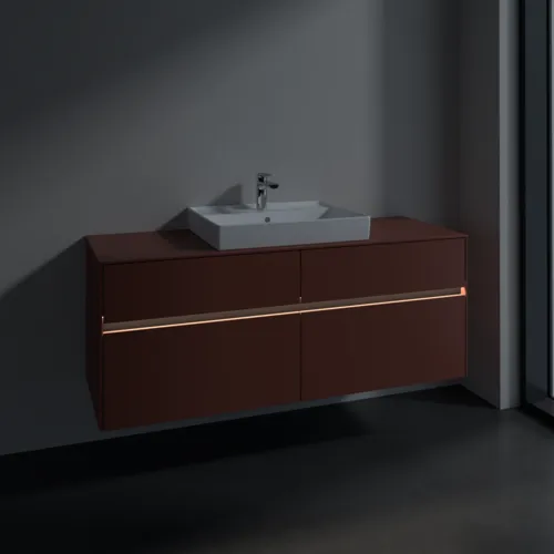 Bild von VILLEROY BOCH Collaro Waschbeckenunterschrank, mit Beleuchtung, 4 Auszüge, 1400 x 548 x 500 mm, Wine Red / Wine Red #C084B0AH