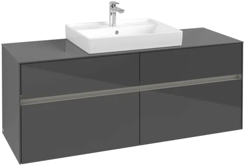 VILLEROY BOCH Collaro Vanity unit, with lighting, 4 pull-out compartments, 1400 x 548 x 500 mm, Glossy Grey / Glossy Grey #C084B0FP resmi