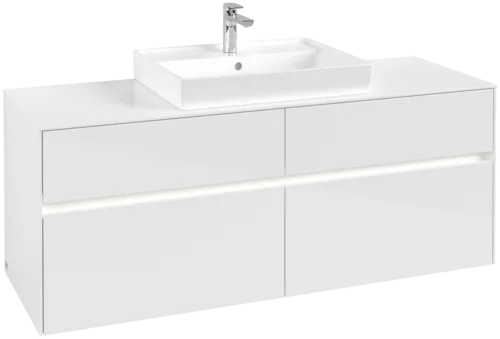 VILLEROY BOCH Collaro Vanity unit, with lighting, 4 pull-out compartments, 1400 x 548 x 500 mm, Glossy White / Glossy White #C084B0DH resmi