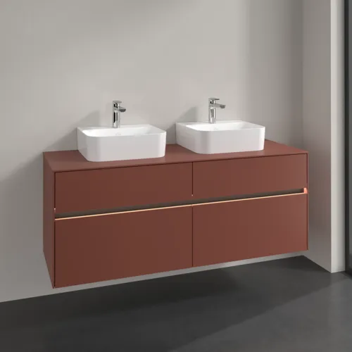 Bild von VILLEROY BOCH Collaro Waschbeckenunterschrank, mit Beleuchtung, 4 Auszüge, 1400 x 548 x 500 mm, Wine Red / Wine Red #C103B0AH