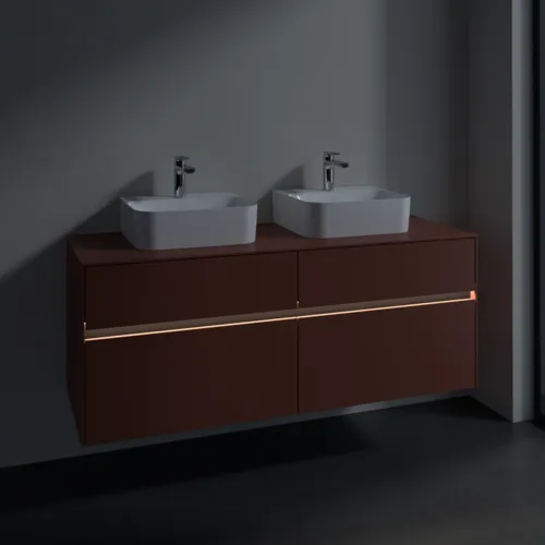 Bild von VILLEROY BOCH Collaro Waschbeckenunterschrank, mit Beleuchtung, 4 Auszüge, 1400 x 548 x 500 mm, Wine Red / Wine Red #C103B0AH