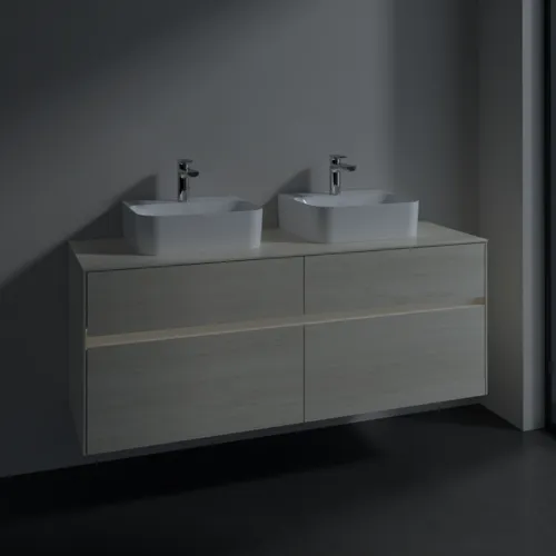 Bild von VILLEROY BOCH Collaro Waschbeckenunterschrank, mit Beleuchtung, 4 Auszüge, 1400 x 548 x 500 mm, White Oak / White Oak #C103B0AA