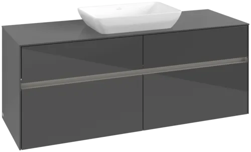 Picture of VILLEROY BOCH Collaro Vanity unit, with lighting, 4 pull-out compartments, 1400 x 548 x 500 mm, Glossy Grey / Glossy Grey #C116B0FP