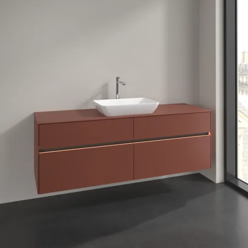 Bild von VILLEROY BOCH Collaro Waschbeckenunterschrank, mit Beleuchtung, 4 Auszüge, 1600 x 548 x 500 mm, Wine Red / Wine Red #C120B0AH