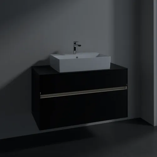 Bild von VILLEROY BOCH Collaro Waschbeckenunterschrank, mit Beleuchtung, 2 Auszüge, 1000 x 548 x 500 mm, Volcano Black / Volcano Black #C125B0VL