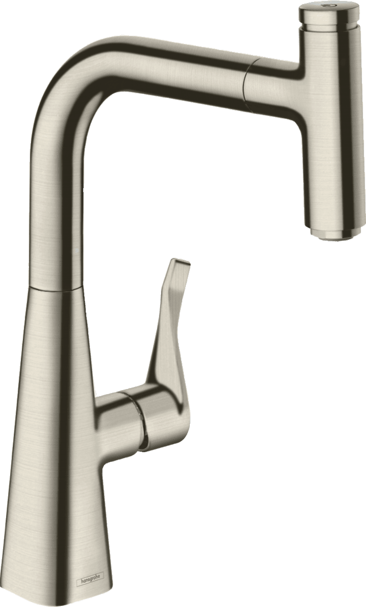 Зображення з  HANSGROHE Metris Select M71 Single lever kitchen mixer 240, pull-out spout, 1jet, sBox #73802800 - Stainless Steel Finish