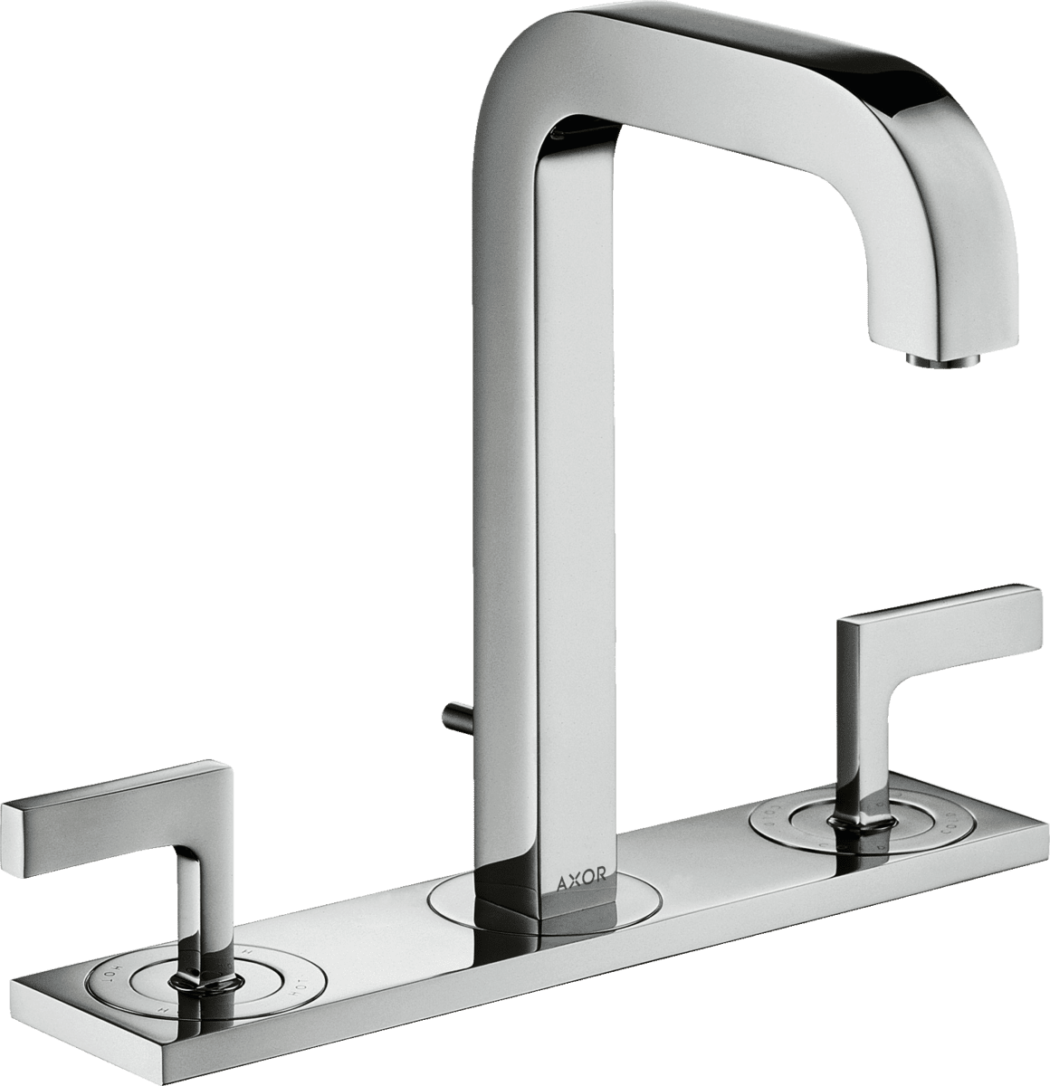 Picture of HANSGROHE AXOR Citterio 3-hole basin mixer 170 with spout 140 mm, lever handles, plate and pop-up waste set #39136000 - Chrome