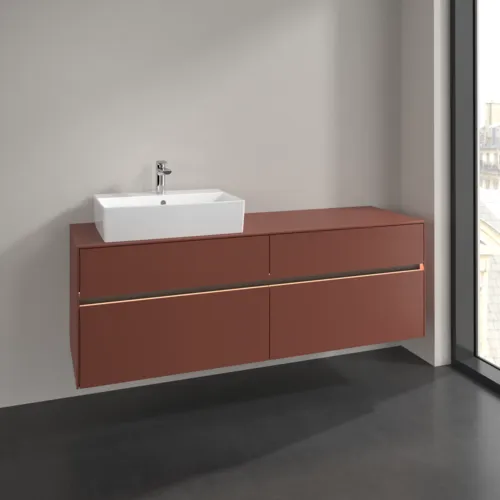 Bild von VILLEROY BOCH Collaro Waschbeckenunterschrank, mit Beleuchtung, 4 Auszüge, 1600 x 548 x 500 mm, Wine Red / Wine Red #C135B0AH