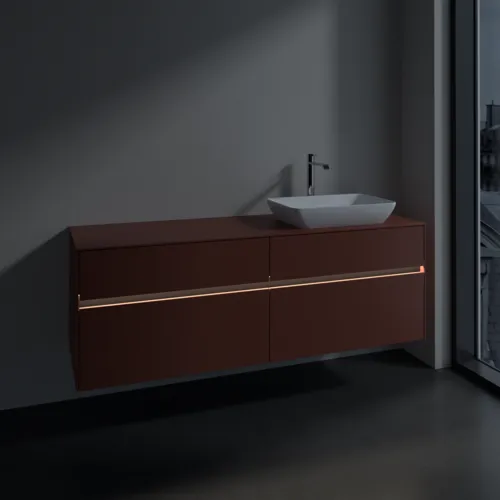 Bild von VILLEROY BOCH Collaro Waschbeckenunterschrank, mit Beleuchtung, 4 Auszüge, 1600 x 548 x 500 mm, Wine Red / Wine Red #C122B0AH