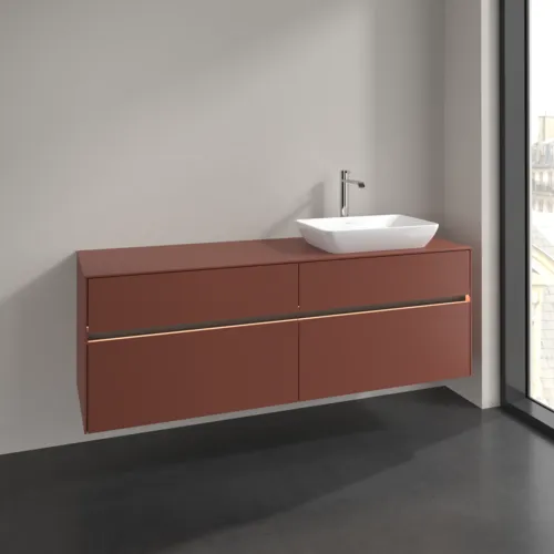 Bild von VILLEROY BOCH Collaro Waschbeckenunterschrank, mit Beleuchtung, 4 Auszüge, 1600 x 548 x 500 mm, Wine Red / Wine Red #C122B0AH