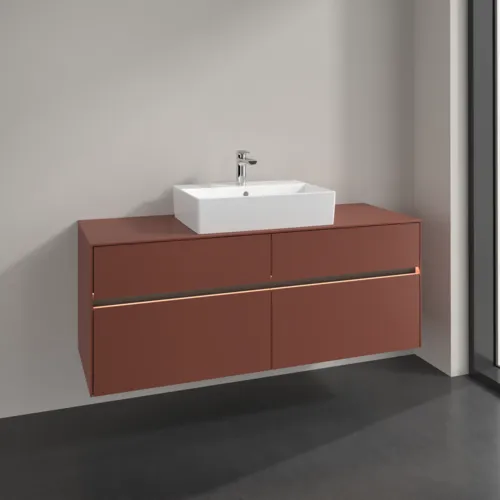 Bild von VILLEROY BOCH Collaro Waschbeckenunterschrank, mit Beleuchtung, 4 Auszüge, 1400 x 548 x 500 mm, Wine Red / Wine Red #C131B0AH