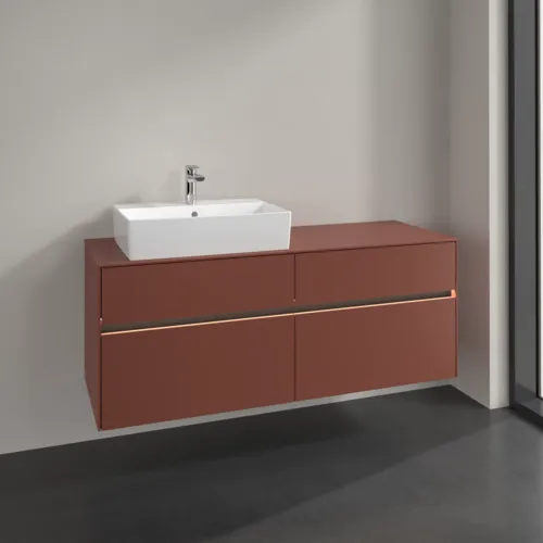Bild von VILLEROY BOCH Collaro Waschbeckenunterschrank, mit Beleuchtung, 4 Auszüge, 1400 x 548 x 500 mm, Wine Red / Wine Red #C132B0AH