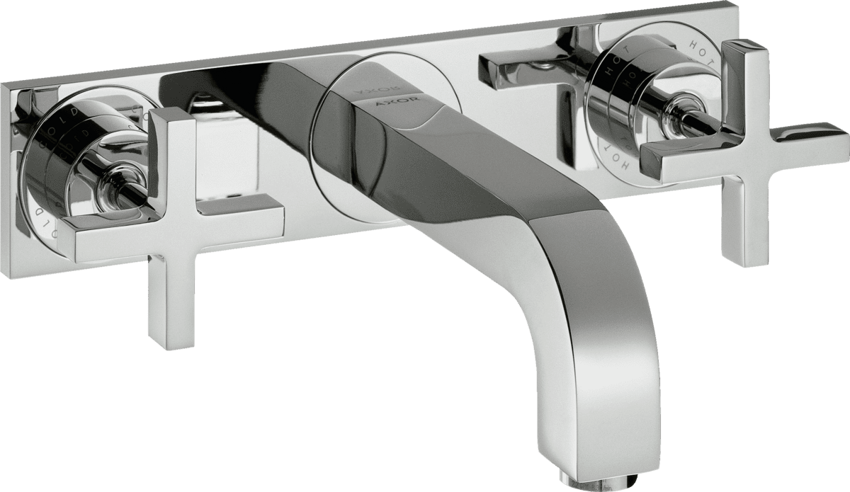 HANSGROHE AXOR Citterio 3-Loch Waschtischarmatur Unterputz für Wandmontage mit Auslauf 166 mm, Kreuzgriffen und Platte #39314000 - Chrom