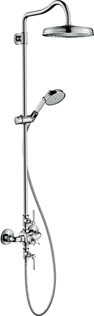 Зображення з  HANSGROHE AXOR Montreux Showerpipe with thermostat and overhead shower 240 1jet #16572340 - Brushed Black Chrome