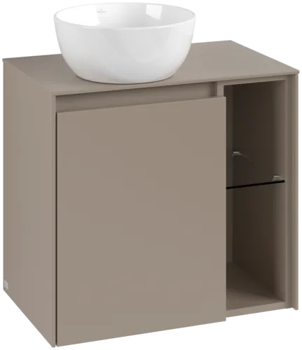 Picture of VILLEROY BOCH Collaro Vanity unit, with lighting, 1 door, 600 x 548 x 380 mm, Taupe / Taupe #C152B0VM