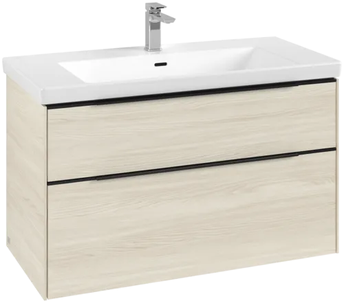 Picture of VILLEROY BOCH Subway 3.0 Vanity unit, with lighting, 2 pull-out compartments, 973 x 576 x 478 mm, White Oak #C570L1AA