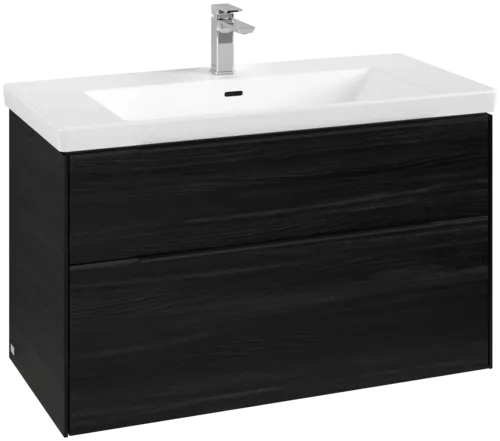 Picture of VILLEROY BOCH Subway 3.0 Vanity unit, with lighting, 2 pull-out compartments, 973 x 576 x 478 mm, Black Oak #C570L1AB