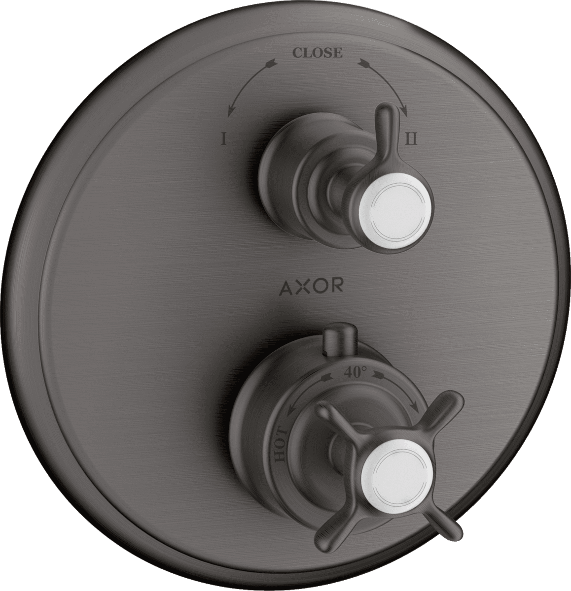 Зображення з  HANSGROHE AXOR Montreux Thermostat for concealed installation with cross handle and shut-off/ diverter valve #16820340 - Brushed Black Chrome
