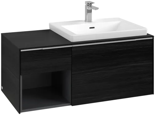 Picture of VILLEROY BOCH Subway 3.0 Vanity unit, with lighting, 2 pull-out compartments, 1001 x 423 x 516 mm, Black Oak / Black Oak #C571L0AB