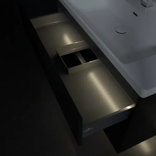 Bild von VILLEROY BOCH Subway 3.0 Waschbeckenunterschrank, mit Beleuchtung, 2 Auszüge, 973 x 576 x 478 mm, Volcano Black #C570L1VL