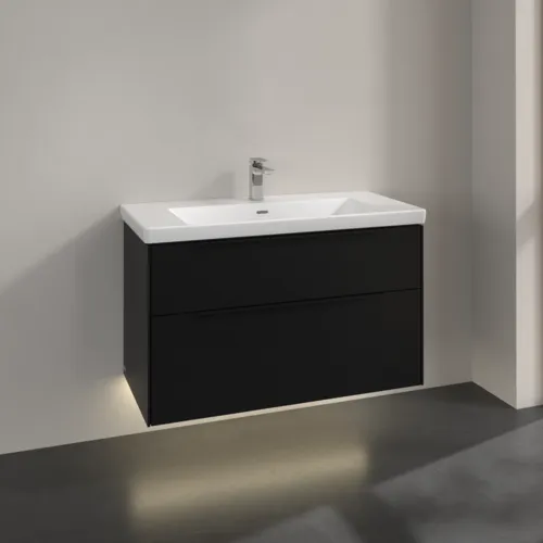 Bild von VILLEROY BOCH Subway 3.0 Waschbeckenunterschrank, mit Beleuchtung, 2 Auszüge, 973 x 576 x 478 mm, Volcano Black #C570L1VL