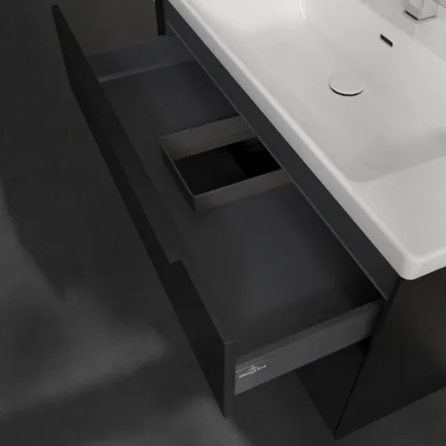 Bild von VILLEROY BOCH Subway 3.0 Waschbeckenunterschrank, mit Beleuchtung, 2 Auszüge, 973 x 576 x 478 mm, Volcano Black #C570L1VL