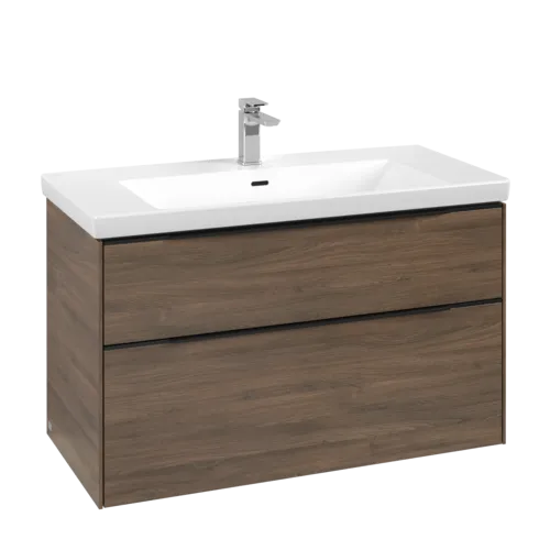 Picture of VILLEROY BOCH Subway 3.0 Vanity unit, with lighting, 2 pull-out compartments, 973 x 576 x 478 mm, Arizona Oak #C570L1VH