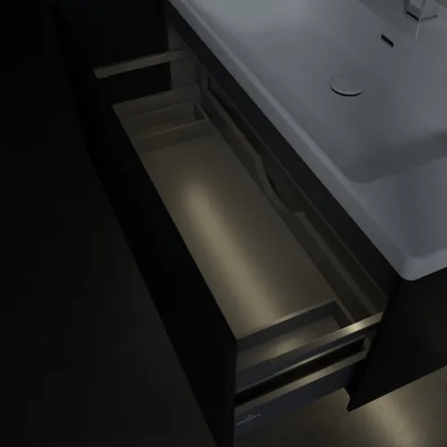 Bild von VILLEROY BOCH Subway 3.0 Waschbeckenunterschrank, mit Beleuchtung, 1 Auszug, 973 x 429 x 478 mm, Volcano Black #C569L1VL