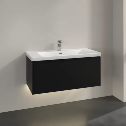 Bild von VILLEROY BOCH Subway 3.0 Waschbeckenunterschrank, mit Beleuchtung, 1 Auszug, 973 x 429 x 478 mm, Volcano Black #C569L1VL