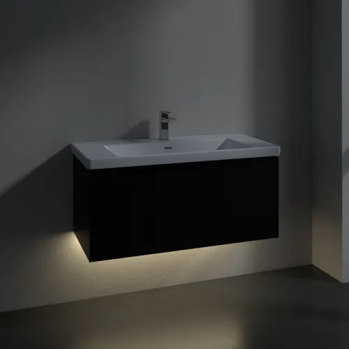 Bild von VILLEROY BOCH Subway 3.0 Waschbeckenunterschrank, mit Beleuchtung, 1 Auszug, 973 x 429 x 478 mm, Volcano Black #C569L1VL