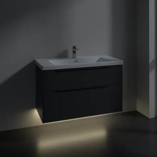 Picture of VILLEROY BOCH Subway 3.0 Vanity unit, with lighting, 2 pull-out compartments, 973 x 576 x 478 mm, Graphite #C570L2VR
