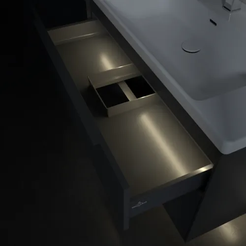 Picture of VILLEROY BOCH Subway 3.0 Vanity unit, with lighting, 2 pull-out compartments, 973 x 576 x 478 mm, Graphite #C570L2VR