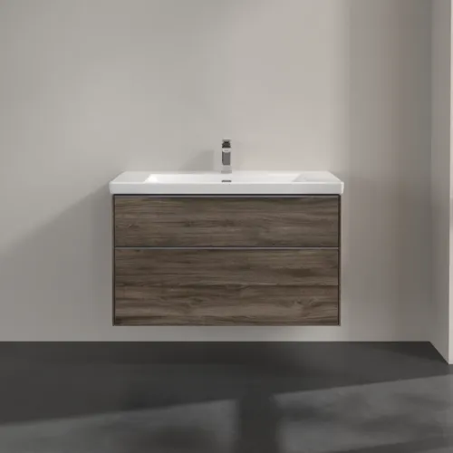 Bild von VILLEROY BOCH Subway 3.0 Waschbeckenunterschrank, mit Beleuchtung, 2 Auszüge, 973 x 576 x 478 mm, Stone Oak #C570L0RK