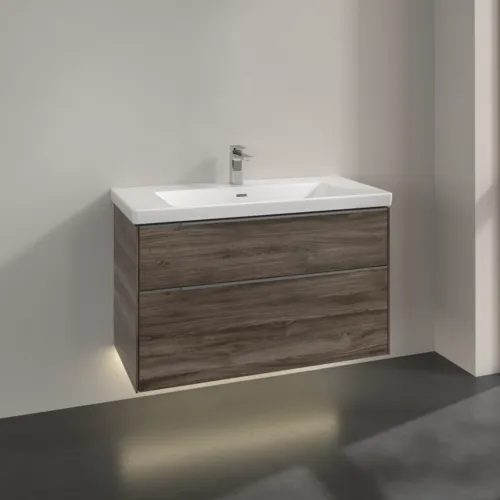 Bild von VILLEROY BOCH Subway 3.0 Waschbeckenunterschrank, mit Beleuchtung, 2 Auszüge, 973 x 576 x 478 mm, Stone Oak #C570L0RK
