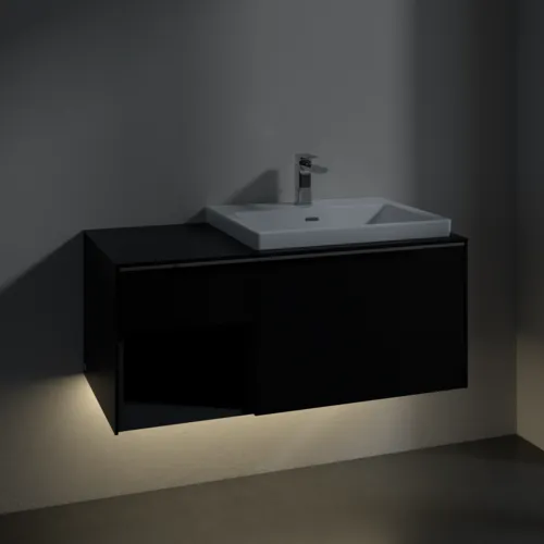 Obrázek VILLEROY BOCH Subway 3.0 Vanity unit, s osvětlením, 2 výsuvy, 1001 x 423 x 516 mm, Volcano Black / Volcano Black #C571L0VL
