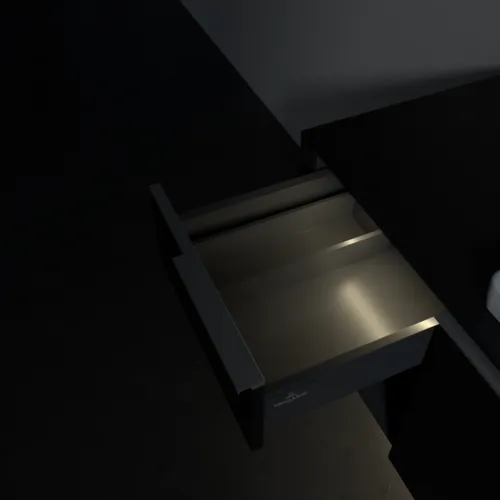 Obrázek VILLEROY BOCH Subway 3.0 Vanity unit, s osvětlením, 2 výsuvy, 1001 x 423 x 516 mm, Volcano Black / Volcano Black #C571L0VL
