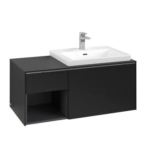 Picture of VILLEROY BOCH Subway 3.0 Vanity unit, with lighting, 2 pull-out compartments, 1001 x 423 x 516 mm, Volcano Black / Volcano Black #C571L0VL