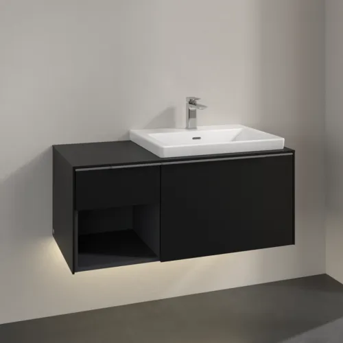 Obrázek VILLEROY BOCH Subway 3.0 Vanity unit, s osvětlením, 2 výsuvy, 1001 x 423 x 516 mm, Volcano Black / Volcano Black #C571L0VL