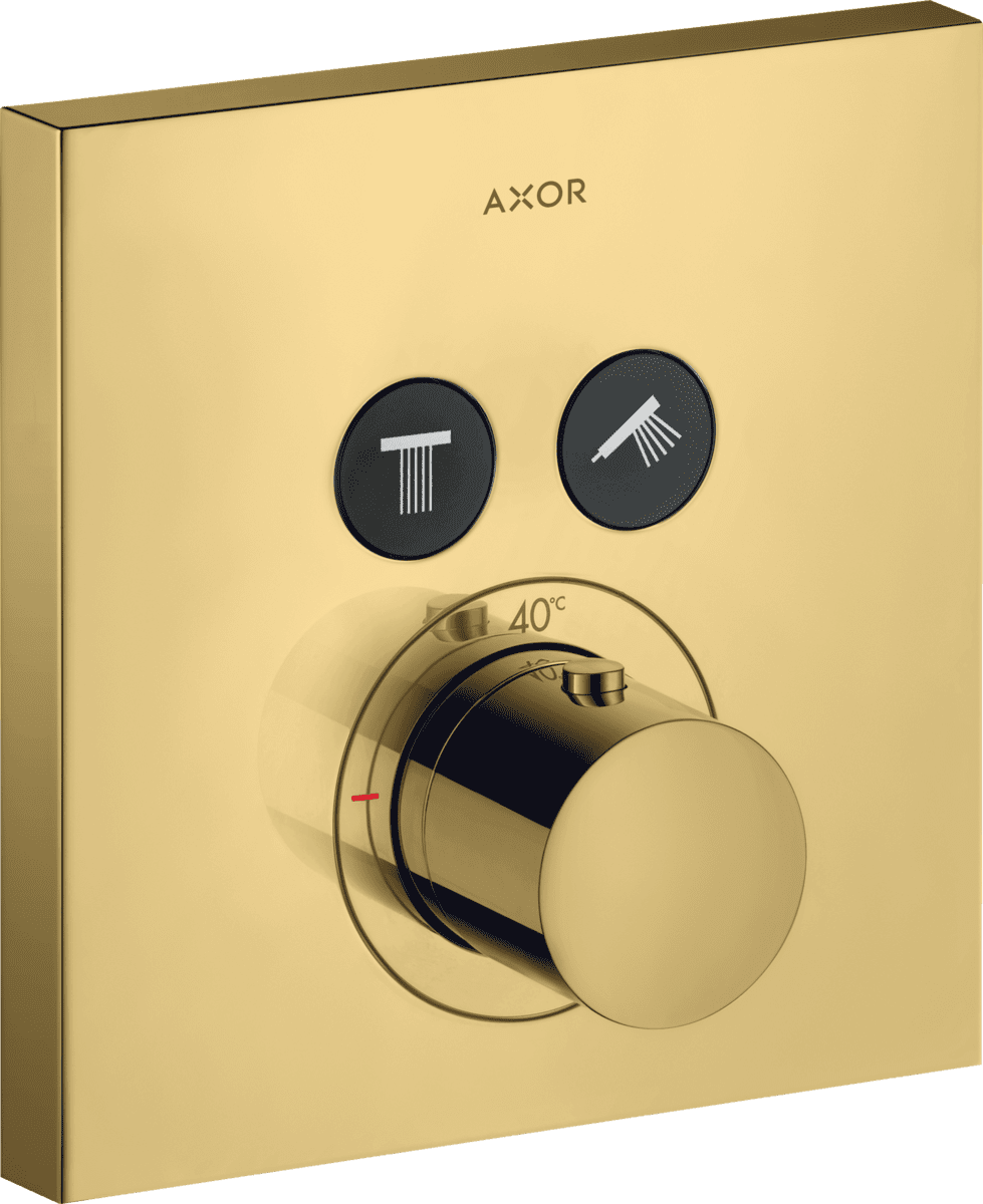Зображення з  HANSGROHE AXOR ShowerSolutions Thermostat for concealed installation square for 2 functions #36715990 - Polished Gold Optic