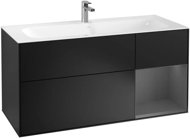Obrázek VILLEROY BOCH Toaletní skříňka Finion, s osvětlením, 3 výsuvy, 1196 x 591 x 498 mm, černý matný lak / antracitový matný lak #F070GKPD