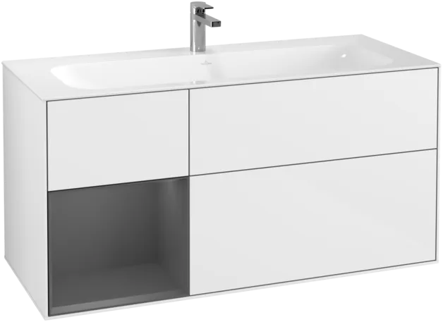 Obrázek VILLEROY BOCH Toaletní skříňka Finion, s osvětlením, 3 výsuvy, 1196 x 591 x 498 mm, lesklý bílý lak / antracitový matný lak #F060GKGF