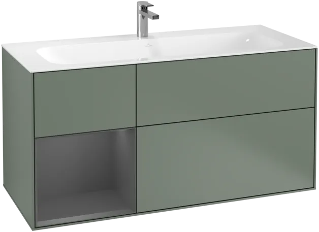 Obrázek VILLEROY BOCH Toaletní skříňka Finion, s osvětlením, 3 výsuvy, 1196 x 591 x 498 mm, olivový matný lak / antracitový matný lak #F060GKGM