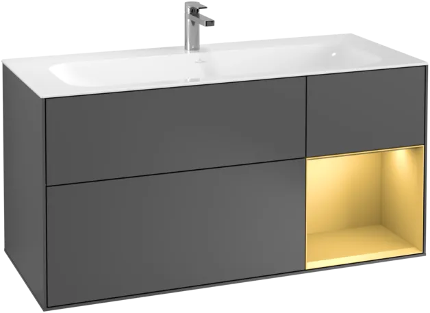 εικόνα του VILLEROY BOCH Finion Vanity unit, with lighting, 3 pull-out compartments, 1196 x 591 x 498 mm, Anthracite Matt Lacquer / Gold Matt Lacquer #F070HFGK