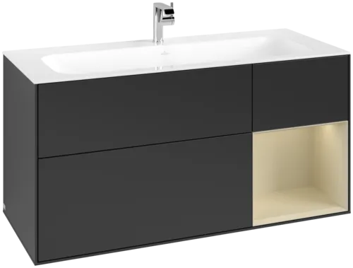 Obrázek VILLEROY BOCH Toaletní skříňka Finion, s osvětlením, 3 výsuvy, 1196 x 591 x 498 mm, černý matný lak / hedvábně šedý matný lak #F070HJPD