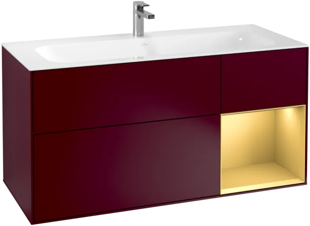 εικόνα του VILLEROY BOCH Finion Vanity unit, with lighting, 3 pull-out compartments, 1196 x 591 x 498 mm, Peony Matt Lacquer / Gold Matt Lacquer #F070HFHB