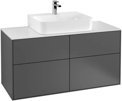 Picture of VILLEROY BOCH Finion Vanity unit, with lighting, 4 pull-out compartments, 1200 x 603 x 501 mm, Anthracite Matt Lacquer / Glass White Matt #G13100GK